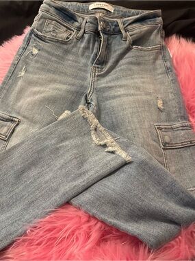 Lovervet Women’s Light Blue Skinny Jeans Distressed Stretch Cargo 5-Pocket Denim